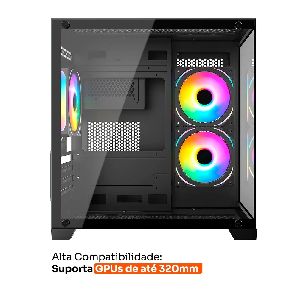 GABINETE GAMER HUSKY DOME 10 MICROATX LATERAL E FRONTAL EM VIDRO SEM FANS PRETO