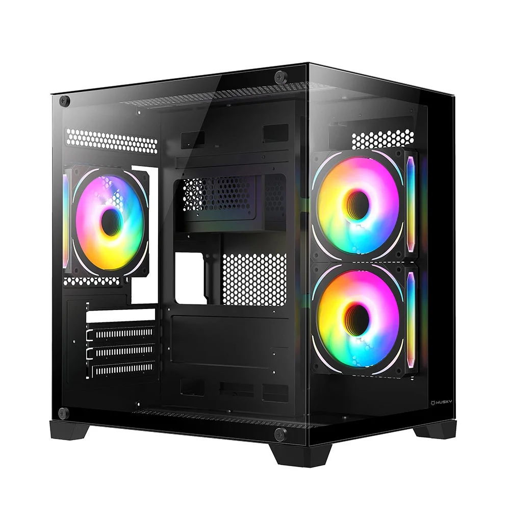GABINETE GAMER HUSKY DOME 10 MICROATX LATERAL E FRONTAL EM VIDRO SEM FANS PRETO