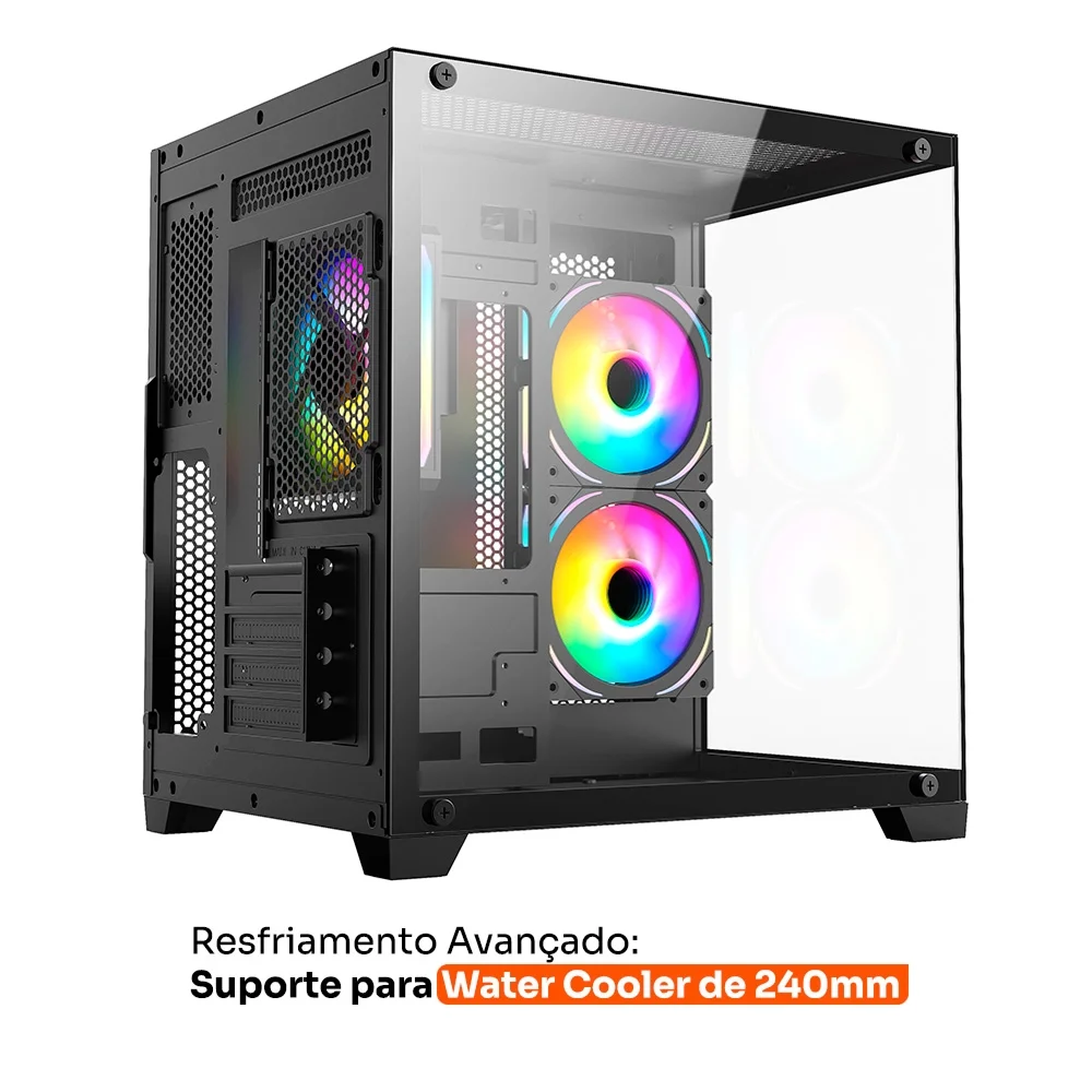 GABINETE GAMER HUSKY DOME 10 MICROATX LATERAL E FRONTAL EM VIDRO SEM FANS PRETO