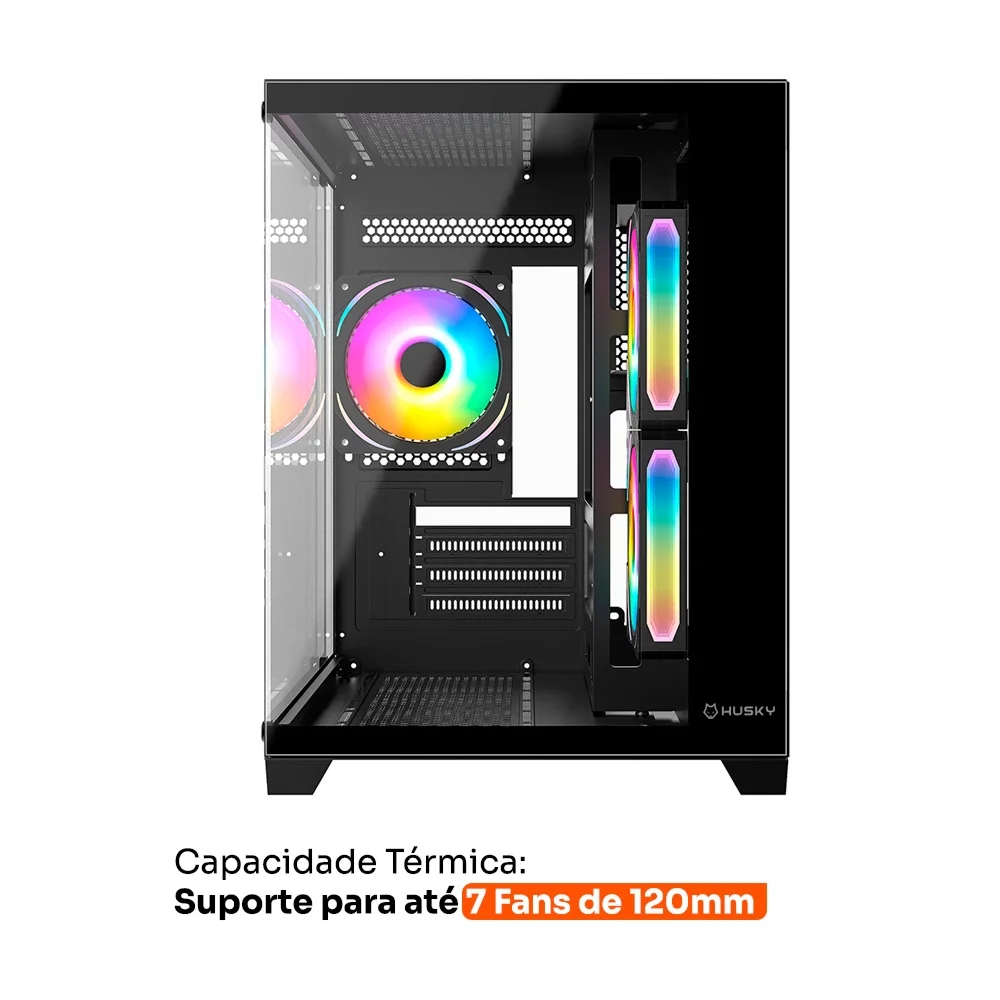 GABINETE GAMER HUSKY DOME 10 MICROATX LATERAL E FRONTAL EM VIDRO SEM FANS PRETO
